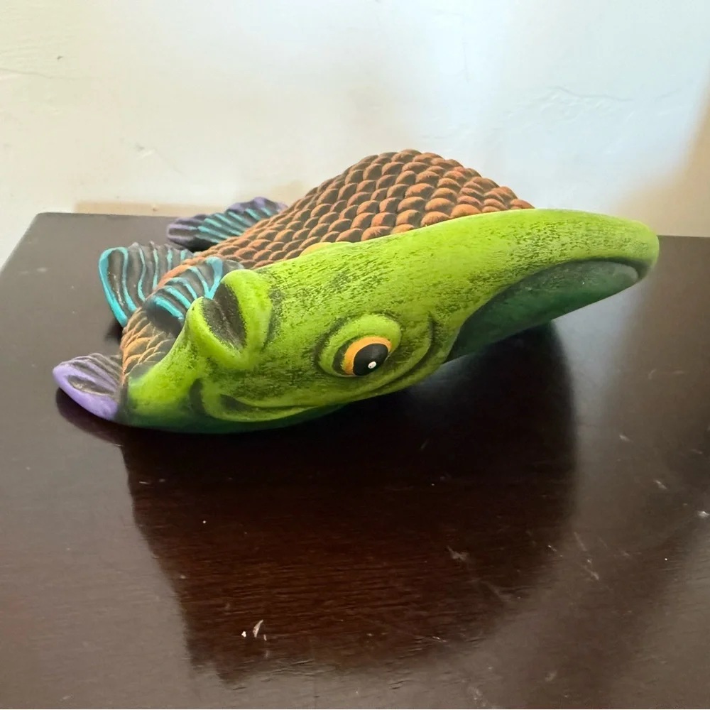 Tonala Mexican‎ Pottery Fish, Folk Art Colorful Vintage  3-D Estate